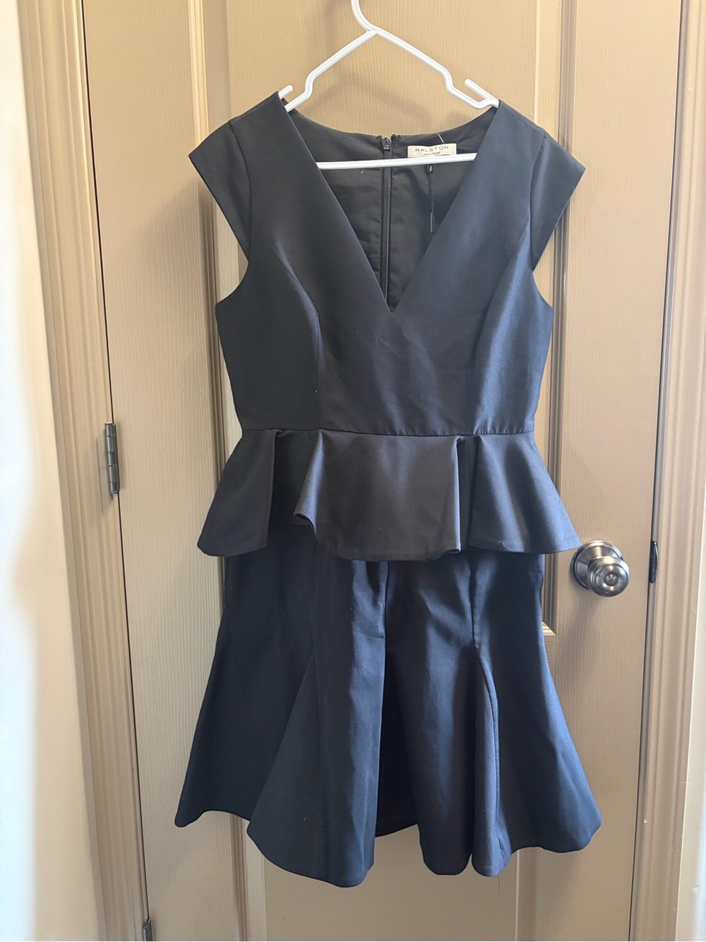 H by Halston Black V-Neck Peplum Mini Dress